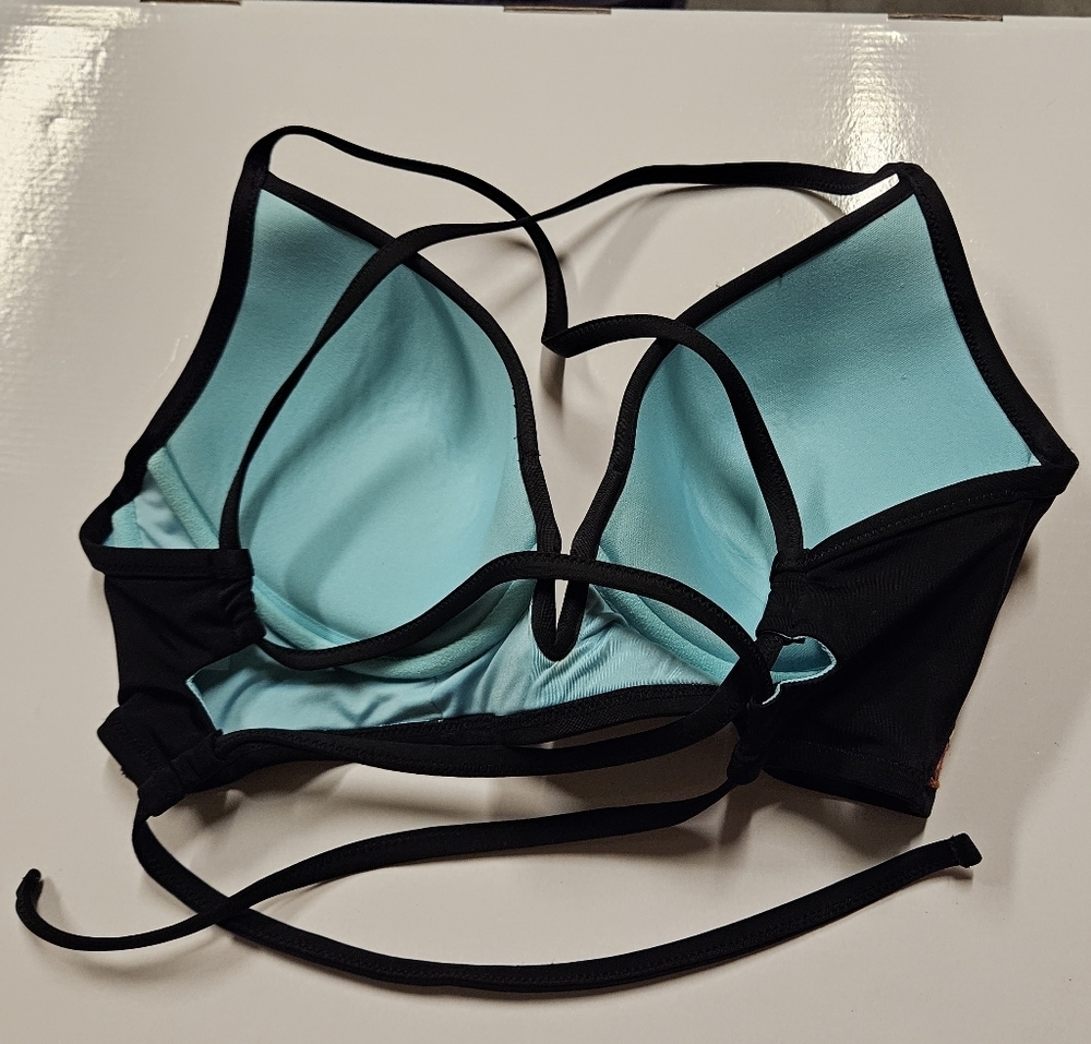 Shade & Shore Black  Aztec Western print  Embroidered Bikini Top size 34 D - Picture 6 of 9